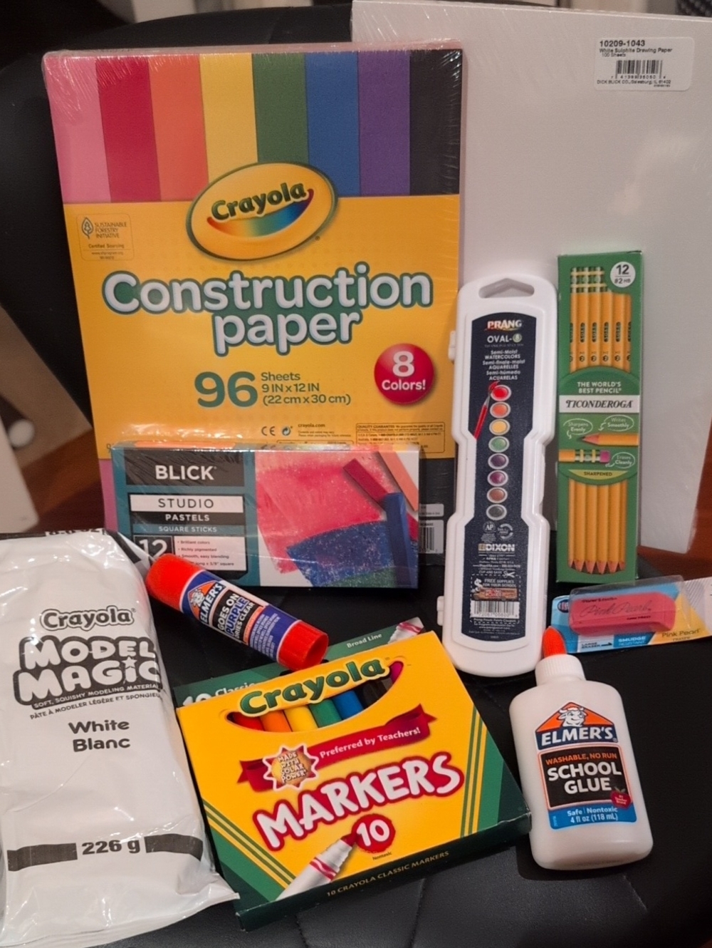 A Huge Set Of Art Supplies.  Clay, Paper, Markers, Glue, Pastels, And Pencils